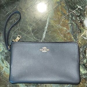 Coach Dark Blue Leather Wristlet